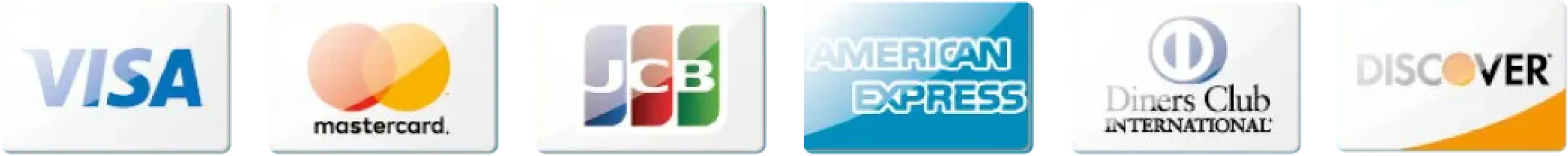 VISA, Mastercard, JCB, AMEX, Diners Club, DISCOVER